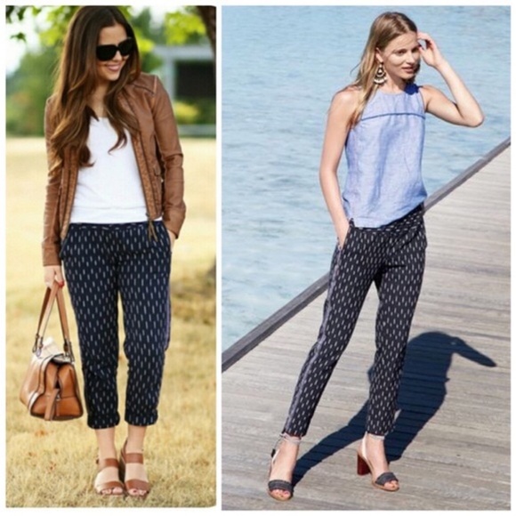 J Crew Pull On Ikat Pant Metallic Tux Stripe Navy 4 - Picture 5 of 8